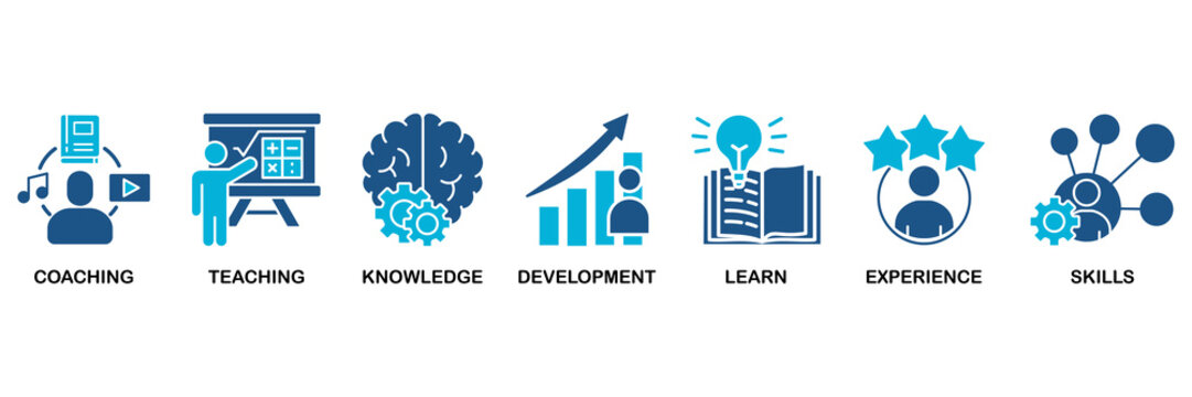 Training banner web icon vector illustration concept for education with icon of coaching, teaching, knowledge, development, learning, experience, and skills