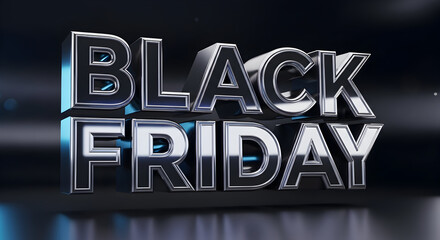 Fototapeta premium Elegant Black Friday Promotion with Chrome Metallic Text and Glossy Black Backdrop
