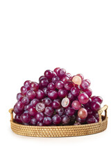 Fresh Xinjiang Red Grapes in Wicker Basket - Premium Quality Fruit on White Background