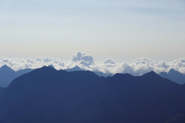The panorama of the Alps opening from Schwarze Schneid mountain, the Austrian Alps