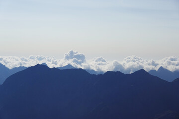The panorama of the Alps opening from Schwarze Schneid mountain, the Austrian Alps