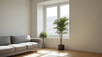 Fototapeta premium Two indoor plants in a living room