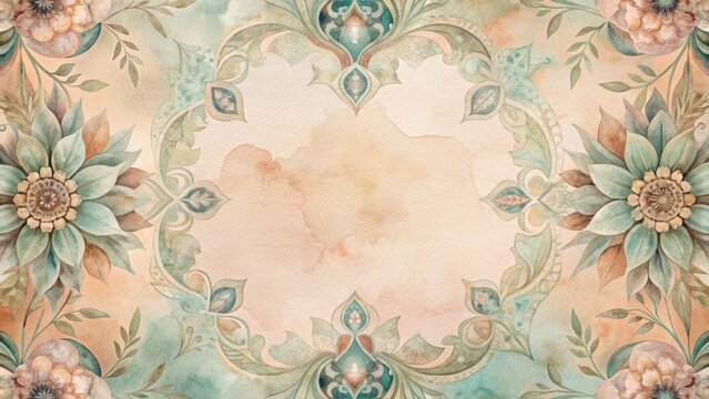 Intricate floral ornate rectangular frame design with pastel colors and decorative elements