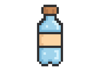 Pixel art water bottle icon. 8-bit drink symbol for retro game asset. Vector illustration of a plastic beverage container. Isolated minimalist sprite for a video game.
