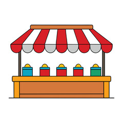 Cartoon storefront vector with colorful houses, market, caf&eacute;, and open windows