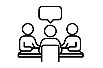 Business meeting line icon. Job interview, recruitment, and conference concept. Teamwork, communication, and presentation. Group discussion, negotiation, or consulting.