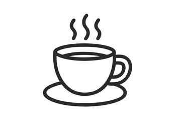 Obraz premium Coffee cup icon vector line art illustration. Hot drink, steam, beverage symbol for cafe menu, website, or app. Minimalist pictogram of espresso or cappuccino mug.
