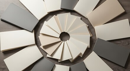 Fototapeta premium Arrangement of neutral colored swatches laid out on a wooden surface