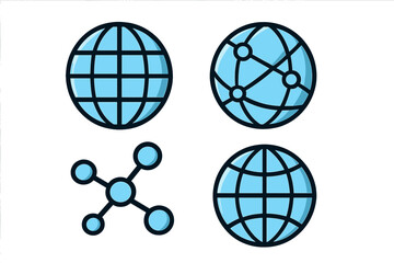 Globe icon set. Network symbol collection. Sphere sign vector illustration. Global communication and internet connection concept. Web, data, and technology icons for design.