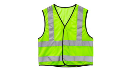 Vibrant neon yellow-green high-visibility safety vest featuring reflective silver stripes, providing essential personal protective equipment for worker safety