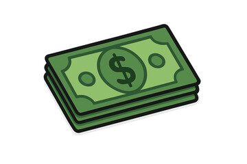 Money stack vector icon. Pile of cash, dollar bills cartoon illustration. Finance symbol for wealth, investment, savings, banking, profit, and economy. Green banknotes for payment.