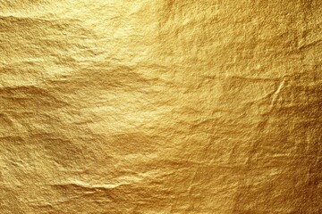 Bright shiny gold foil texture pattern wallpaper background with copy space. Grunge aesthetic, shimmering effect, luxurious, expensive golden yellow backdrop 