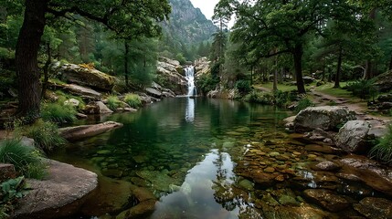 Obraz premium Idyllic waterfall oasis in mountain landscape high resolution picture