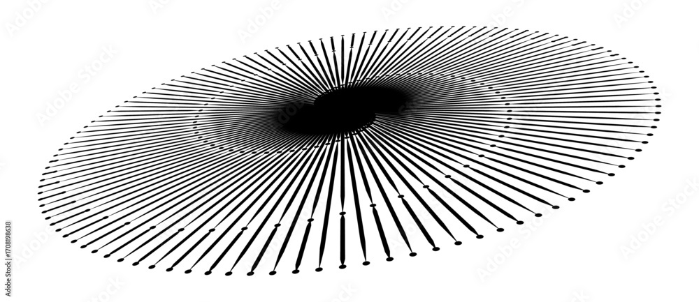 Poster lines in circle abstract background. dynamic transition illusion. black shape on a white background.