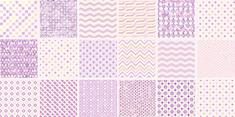 Assortment of purple and pastel geometric patterns