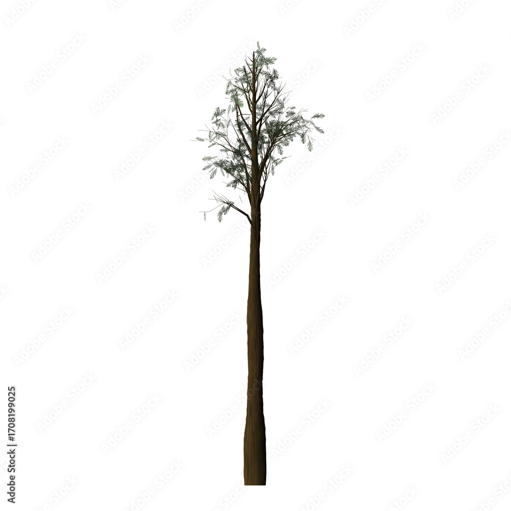 Poster a digitally rendered image of a tall tree with green foliage against a solid black background scene 