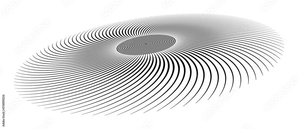 Poster lines in circle abstract background. dynamic transition illusion. black shape on a white background.