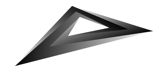 Distorted Penrose triangle or Penrose tribar, or the impossible tribar with gradient on white background.