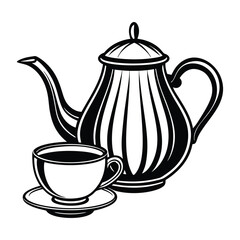 teapot and cup of tea vector illustration