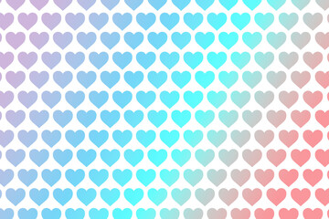 A radiant background pattern of tiny holographic hearts. This digital asset features a shiny, iridescent effect with a subtle pastel gradient of pink, blue, and purple, perfect for love-themed designs