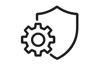 Privacy settings icon with gear and shield. System security, data protection, and safety concept. Technical configuration and maintenance symbol for web and apps. Vector.