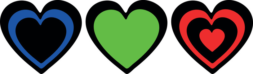 Artistic Pencil-Drawn Heart in Multiple Bright Colours, Isolated on Transparent Background – Modern Vector Graphic with Assorted Heart Variants