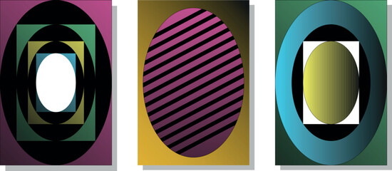 Abstract Gradient Mesh Poster Collection Featuring Half-Circle Shapes and Flowing Line Accents in Bold, Vibrant Color Palettes