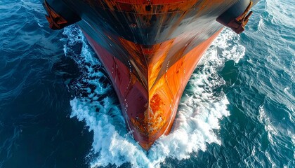 Cargo ships cut through the ocean waves with power, global transportation