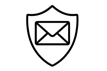 Secure email protection shield icon. Internet data safety, anti-spam filter, confidential communication concept. Vector for cybersecurity, web privacy, and message security.