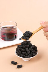 Dried Wild Mulberries from Xinjiang China with Tea - Healthy Superfood Display