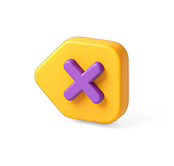 Obraz premium A yellow and purple 3D cross icon on a yellow hexagon background.