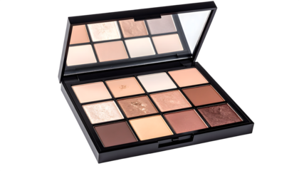 Cosmetic powder palette with multiple skin tones, isolated on transparent background