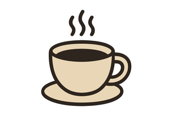 Obraz premium Simple coffee cup icon, vector cartoon illustration of a hot drink. Steaming mug of espresso or tea for graphics, concept, apps. Morning beverage symbol for cafe menu design.