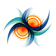 Vibrant abstract swirling digital art with orange and blue flowing shapes image isolated on a white transparent background png file download.
