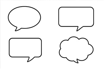 Speech bubble outline set for graphic and web design, apps, adverts, various cards, vector cartoon illustrations, transparent background, ordered collection of blank dialogue and thought balloons