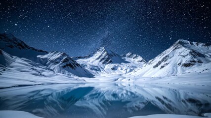 Nightscape Snowy Mountain Lake Reflecting Starlit Sky - Powered by Adobe