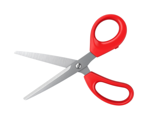 3D Scissors Open with Red Handles, Isolated on Transparent Background PNG