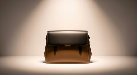 Black Leather Handbag, Elegant black leather handbag with soft light.
