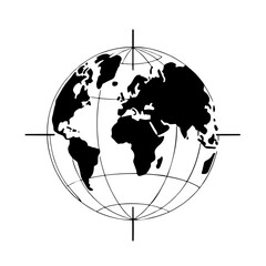 Minimalist black silhouette of a globe with continents on a white background