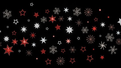 Festive background with red and white stars and snowflakes on a black background. Perfect for Christmas, winter, and holiday designs.