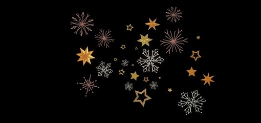 Beautiful winter holiday background with gold stars and snowflakes on black. Perfect for cards, banners, and more!