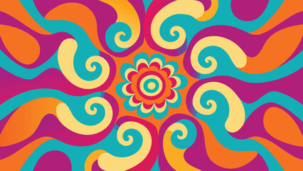 Swirling Abstract Pattern with Flower Motif in Bright Colors psychedelic groovy