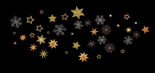 Festive background with gold stars and snowflakes. Perfect for Christmas, New Year, winter holidays.