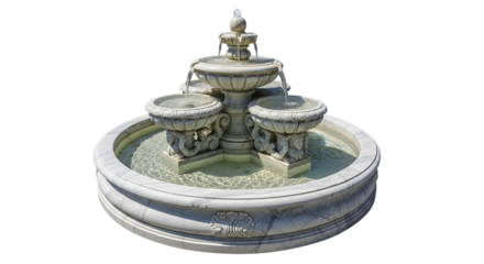 Elegant stone fountain with tiered bowls and intricate carvings, adding a touch of sophistication and serenity to outdoor spaces or public areas