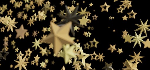 Abstract background with many golden stars falling on a black background. Perfect for celebration, holiday, and luxury concepts.