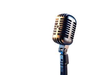 Hyper-realistic 8K PNG of a sleek futuristic microphone surrounded by glowing electri 351106
