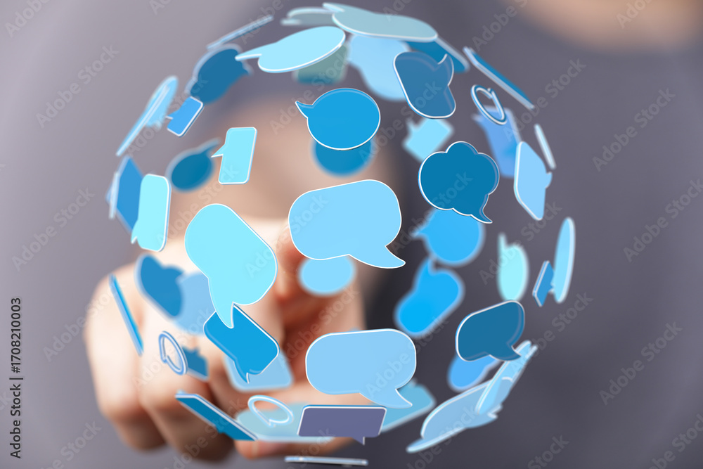 Poster abstract image of a network of speech bubbles. ideal for communication, social media, or global conc
