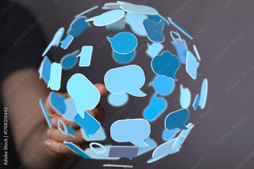 Poster seamless communication. network of interconnected speech bubbles. global connection.