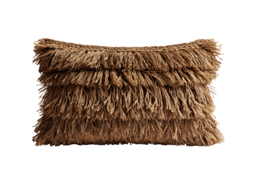 Tan fringed throw pillow