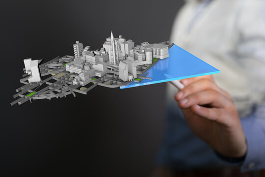 High-quality image showcasing a 3D city model, ideal for urban planning, real estate, and technology concepts.